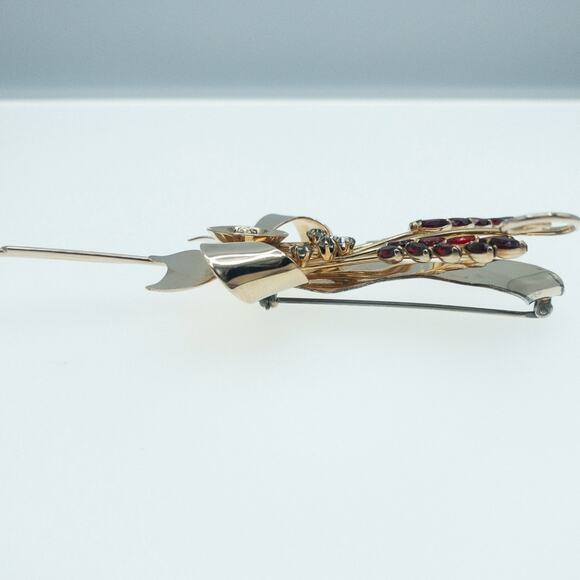 Vendome Vintage 12K Gold Filled Brooch & Earrings Set – Red Rhinestones - Picture 2 of 16